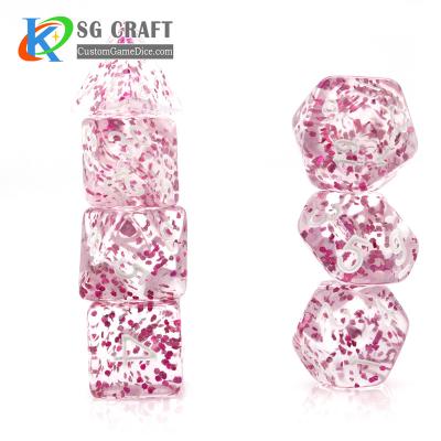 China DND Games with Pink Glitter RPG/DND Role Playing Game Dies Set, 7pcs Custom Acrylic Dies Set D4-D20 No MOQ for sale