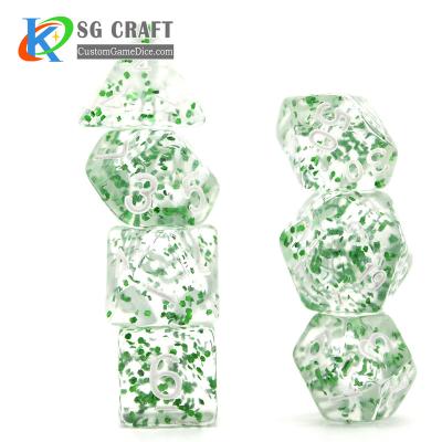 China DND Games with Green Glitter RPG/DND Role Playing Game Dies Set, 7pcs Custom Acrylic Dies Set D4-D20 No MOQ for sale