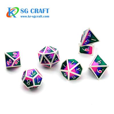 China 7 pcs 16mm polyhedron d&d set bulk high quality custom logo dnd games dnd rpg game game d20 d% edge metal enamel dies for sale