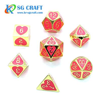 China DND Games Metal Logo D4 D6 D8 D10 D12 D20 Custom Shaped Polyhedral Dnd Games RPG dnd game chrome embossed game red heart dies for sale