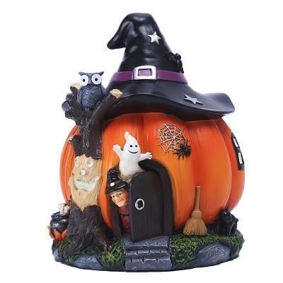 China Europe Halloween Witch Pumpkin House Decoration Ornaments Luminous Resin Crafts for sale