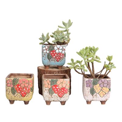 China Cartoon Mini Home Decor Factory Personality Hot Selling Hand Painted Ceramic Flower Pot for sale