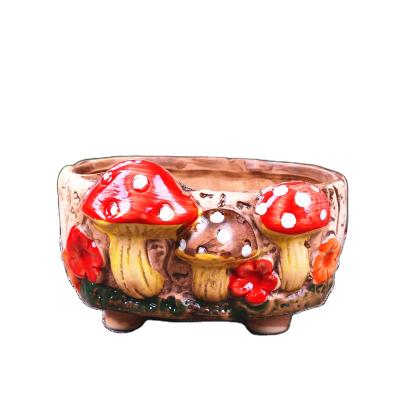 China Contemporary Special Widely Used Design Mushroom Sandstone Succulent Flower Pot Home Decoration for sale