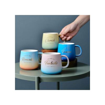 China Workmanship Exquisite Gradient Structure Blue Reusable Ceramic Coffee Cup Mug for sale