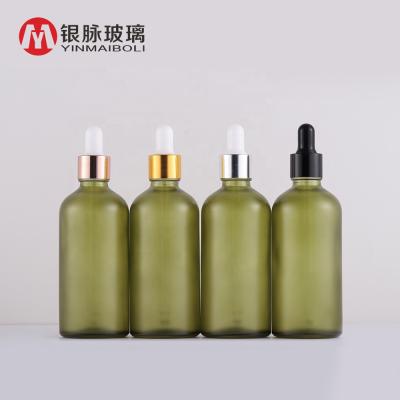 China Personal Care Clearance 100ml matte and luminous light green glass dropper bottle with dropper cap for cbd oil for sale