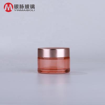 China Hot Selling Personal Care Rose Gold Glass Cream Jar Clear Cream Spray Pot With Rose Gold Cap for sale