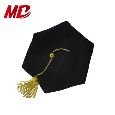 China PHD Tam 6 Sided Black Velvet Doctoral Graduation Tam Academic Cap With Golen Bullion Two Button Tassel for sale