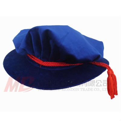 China Tudor Beanies Academic Cap With Royal School Blue Velvet Doctoral Graduation Red Strings for sale