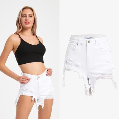 China Sustainable Snow White Ladies Denim Shorts Ripped Mini Twill Shorts Womens Shorts for sale