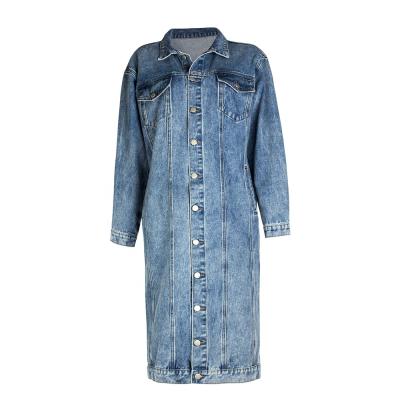 China Viable Women's Casual Button Down Long Denim Jacket Loose Fit Jean Trench Coat Outwear Women's Jacket for sale