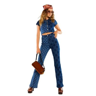 China Yin-Yang printed color two of the new spring 2021 fashion women viable wash thin jeans wide leg pants for sale