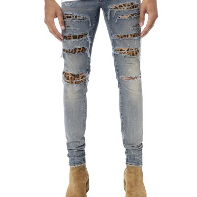 China Customized QUICK DRY Tight Fit Ripped Skinny Pants Low Rise Mens Leopard Jeans Long for sale