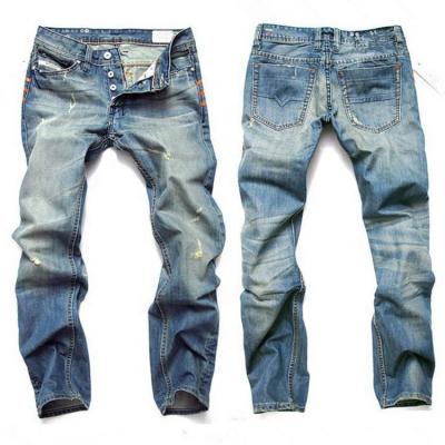 China Breathable Mens Denim Pants Distressed Straight Jeans Washed Slim Blue Man Jean Trouser for sale