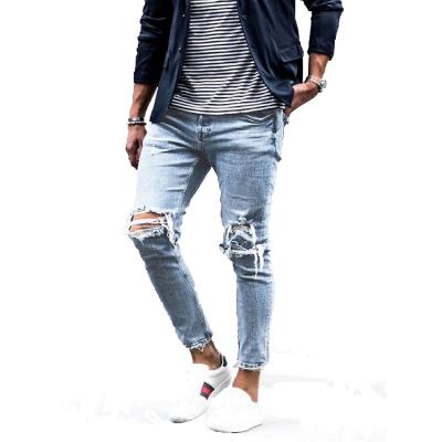 China Breathable Men's Skinny Jeans Destroyed Fit Fringed Hip Hop Streetwear Ripped Selvedge Denim Pants for sale