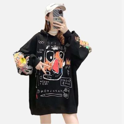 China Anti-wrinkle Fashion Style Premium Painted Sweatshirts Cotton Loose Cartoon Printing Graffiti Hoodies For Women for sale