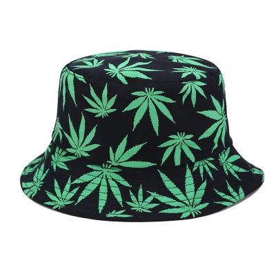 China Outdoor Hat Wild Hemp Leaf Basin Double-Sided Hat Leaf Hip-hop Maple Leaf Print Fisherman Sun Hat for sale