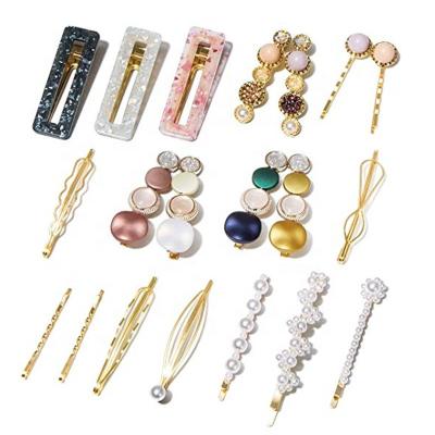 China New Fashion Trendy Pearl Handmade Marble, Shiny Crystal Geometric Hairpin, Elegant Gold Hair Accessories, Ladies Gifts for sale