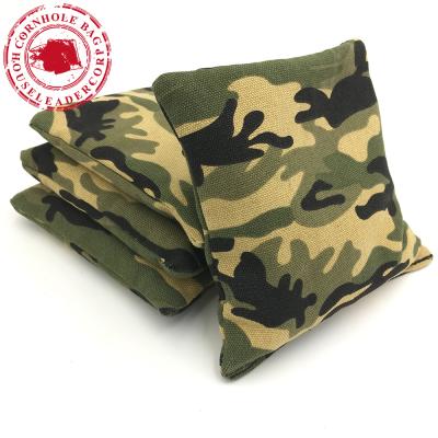 China Custom Weather Resistant Camouflage Plastic Resin Pellets Waterproof Filled Cornhole Bean Bags for sale