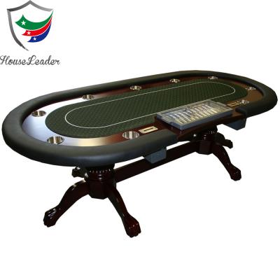 China Poker Table Set 96 Inch Professional Luxury Casino Wholesale Used Wooden Oval Dining Top Drop Boxes Cup Rack Poker Table for sale