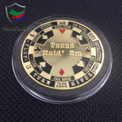 China Custom Logo Metal Poker Guard Card Gold Plated With Round Plastic Case Protector Coin Chip for sale