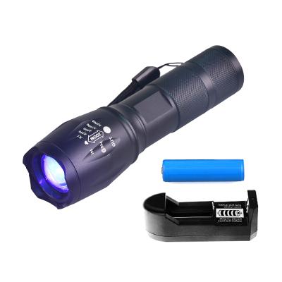 China UV Ultraviolet Zoom Camping 18650 Rechargeable Military Grade UV Flashlight LED 365NM for sale