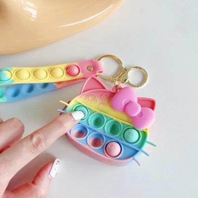 China Wholesale High Quality Waterproof Popular Sensory Toy Relife Silicone Cat Coin Coin Purse Worry Kids Restless Squeeze Key Chain Purse for sale