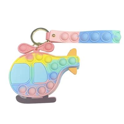 China Popular Newest Helicopter Relife 2022 Shape Anxiety Push Bubble Kids Girl Wiggle Toy Portable Mini Silicone Fidget Coin Purse With Key Chain for sale