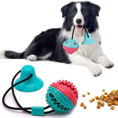 China Amazon Stocked Hot Selling Interactive Teeth Cleaning Treats Puppy Chew Rope Ball Suction Cup Training Toys for sale