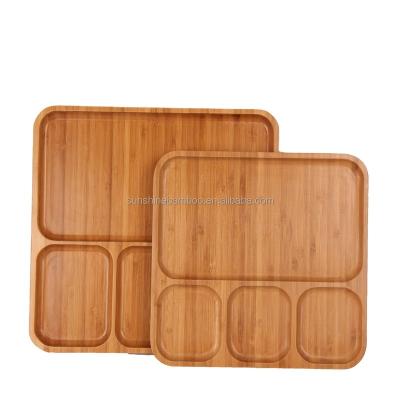 China Sustainable Latest Design 4 Pieces Bamboo Wooden Snacks Dinner Tray Serving Plate Fruit Appetizers for sale