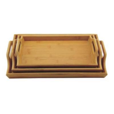 China Rustic Bamboo Wood Tray Rectangular Nesting Serving Trays Custom Country Viable With Handles for sale