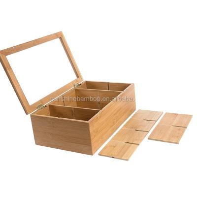 China Customized Sustainable Kitchen Organizer Chest Bamboo Wooden Natural Storage Box Tea Packaging Box for sale