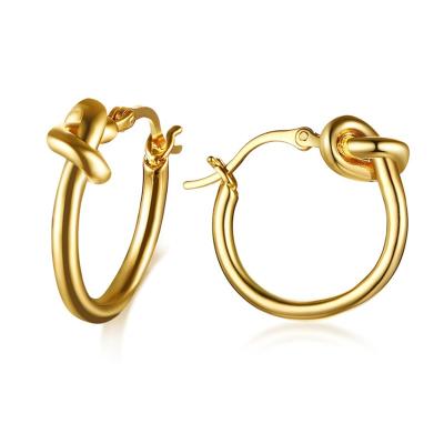 China FASHIONABLE Women's Small Hoop Earring 18K Gold Knotted Hoop Earrings Jewelry for sale