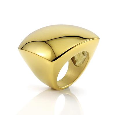 China CLASSIC Wide Gold Stainless Steel Rings Fashion Simple Empty Rings for Women Ladies Jewelry Punk Heavy Square Geometric Rings for sale