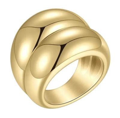 China CLASSIC 18K Gold Plated Stainless Steel Jewelry Double Curved Shiny Punk Hip Hop Accessories Rings R214134 for sale