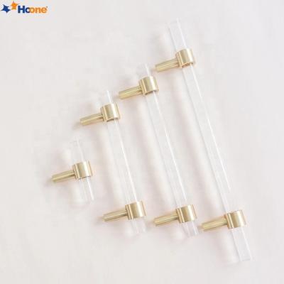 China Modern Modern T Bar Cabinet Handles Lucite Drawer Pulls Dresser Handle Gold Brass Sideboard Hardware Acrylic Drawer Pulls for sale