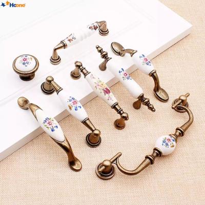 China Void Vintage Furniture Ceramic Drawer Handles Orchid 128 Single HoleCC Zinc Alloy Brass Marble 5