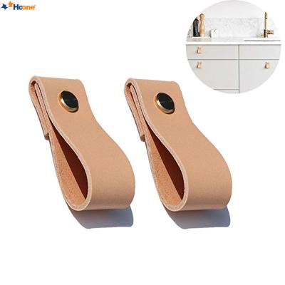 China Modern Handmade Leather Pull Handle Europe Style Soft Minimalist Door Cupboard Drawer Dresser Knobs Furniture Hardware for sale