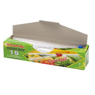 China New design transparent food packaging pe plastic film recyclable cling film wrap with zipper cutter for sale