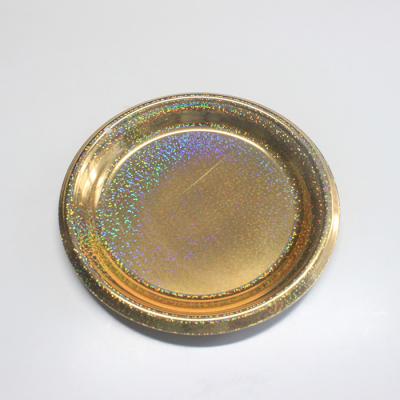 China Recyclable Food Grade 9 Inch 23cm Low Temperature Resistance Laser Gold Hard And Cheap Plastic Dish for sale