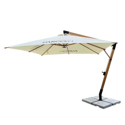 China Heavy Duty 3m Cantilever Patio Umbrella Modern Leisure Patio Umbrella Garden Offset Hanging Patio Umbrellas With Marble Base Water Tank for sale