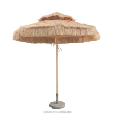 China Artificial Straw Umbrella Straw Umbrella Raffia Parasol Paraguas de hierba Modern Wooden Umbrella Garden Thatch for sale