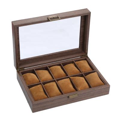 China Recycled Materials 10 Slot Wooden Watch Storage MDF Box Jewelry Display Case Packaging Custom Box With Glass Frame for sale