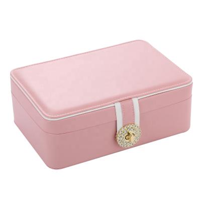 China Custom Double Layer Luxury Rose PU Leather Jewelry Storage Box Boxes Ornaments Bracelet Rings Necklaces Packaging Organizers for sale