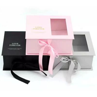 China Reused Materials Tik Tok Fashion Popular Gift Box with clear PVC window valentines day paper box for sale