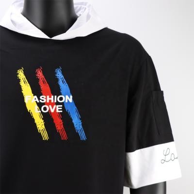 China Anti-Wrinkle Summer Mens Color Block T Shirt With Short Sleeve Pocket Hood Tee For Men Cut And Sew Patchwork Hooded Tee Shirt for sale