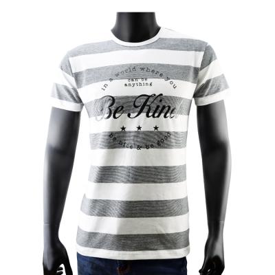 China Anti-wrinkle men casual shirt striped clothing factories in china letter printing striped crew neck T-shirt for sale