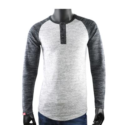 China Anti-Wrinkle Mens Autumn Solid Color Round Neck With Button Long Sleeve Mens T-Shirt for sale