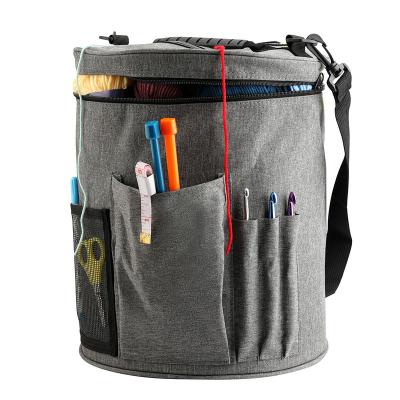 China Viable Portable Large Capacity Yarn Storage Knitting Tote Organizer Bag With Pockets for Crochet Hooks and Knitting Needles for sale