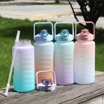 China Motivational Water Bottle 2 Liter Half Gallon Water Gym Jug Viable Private Label With Maker And Time Straw for sale