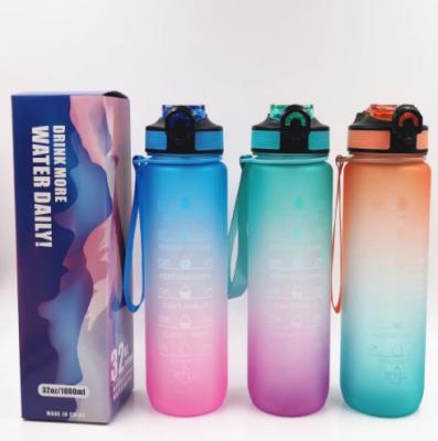 China 32oz Viable Leakproof Clear Tritan Plastic Water Bottle With Time Markers Plastic Water Bottle With Straw for sale